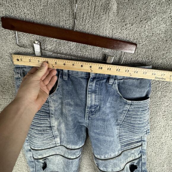 Southpole Jeans Mens 32x30 Acid Wash Skinny Moto Biker Ribbed Zip Distressed - Picture 15 of 16